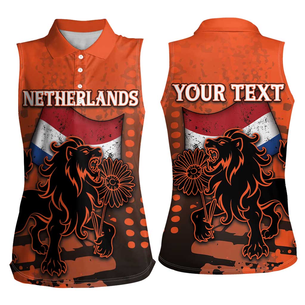 Personalized Netherlands Women Sleeveless Polo Shirt Lion With Daisy Flower - Wonder Print Shop