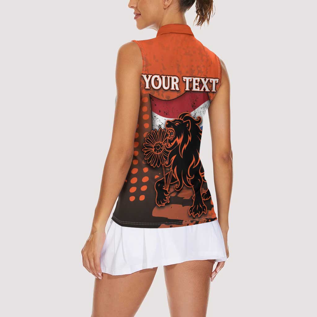 Personalized Netherlands Women Sleeveless Polo Shirt Lion With Daisy Flower - Wonder Print Shop