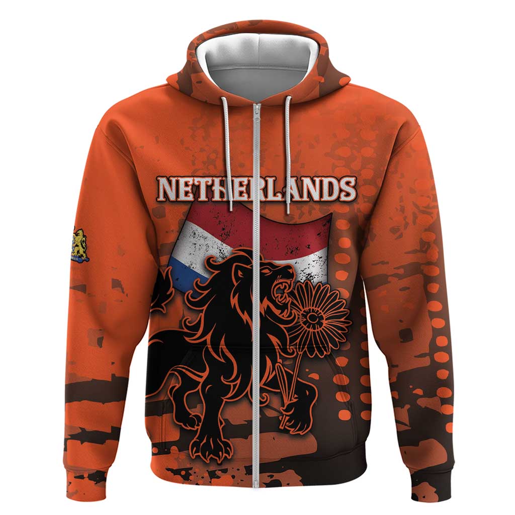 Personalized Netherlands Zip Hoodie Lion With Daisy Flower - Wonder Print Shop