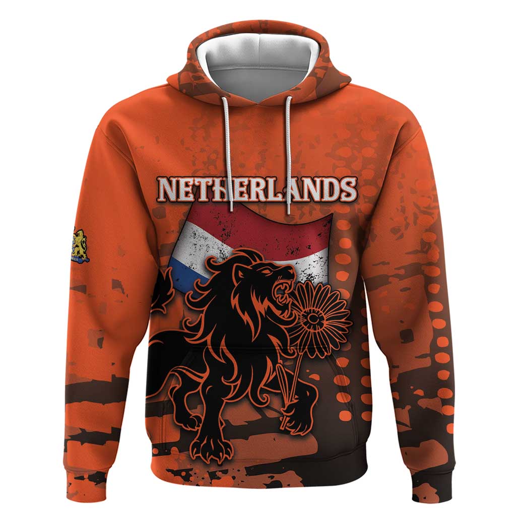 Personalized Netherlands Zip Hoodie Lion With Daisy Flower - Wonder Print Shop
