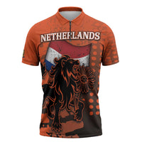 Personalized Netherlands Zipper Polo Shirt Lion With Daisy Flower - Wonder Print Shop