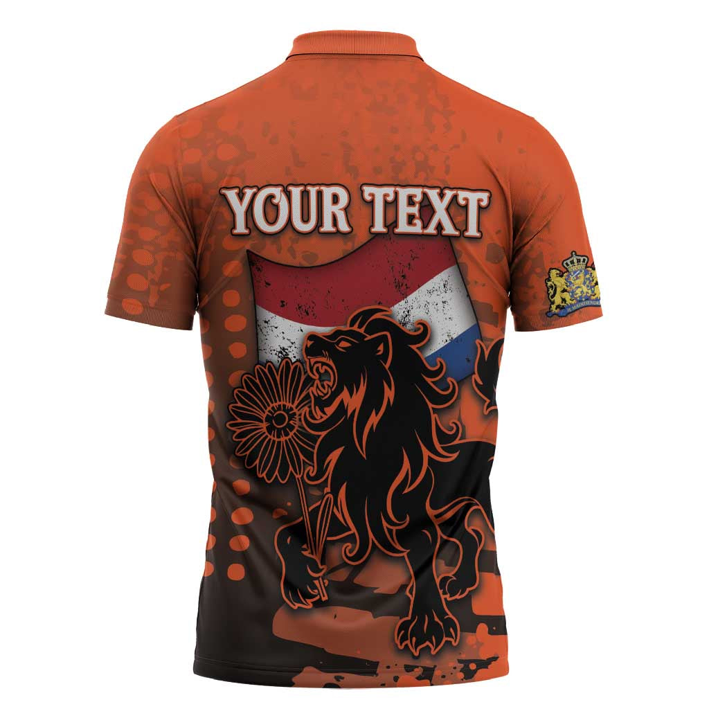 Personalized Netherlands Zipper Polo Shirt Lion With Daisy Flower - Wonder Print Shop