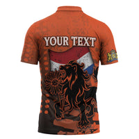 Personalized Netherlands Zipper Polo Shirt Lion With Daisy Flower - Wonder Print Shop