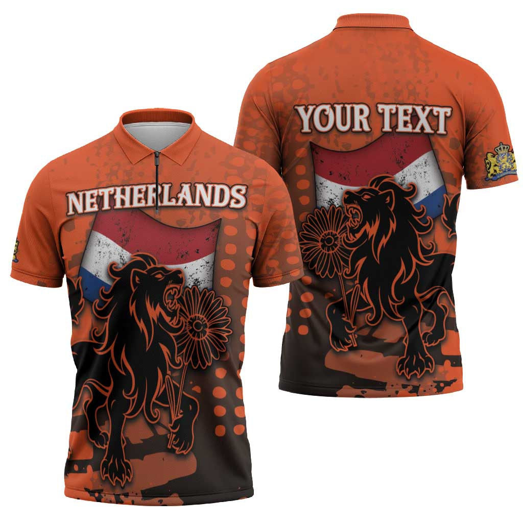 Personalized Netherlands Zipper Polo Shirt Lion With Daisy Flower - Wonder Print Shop