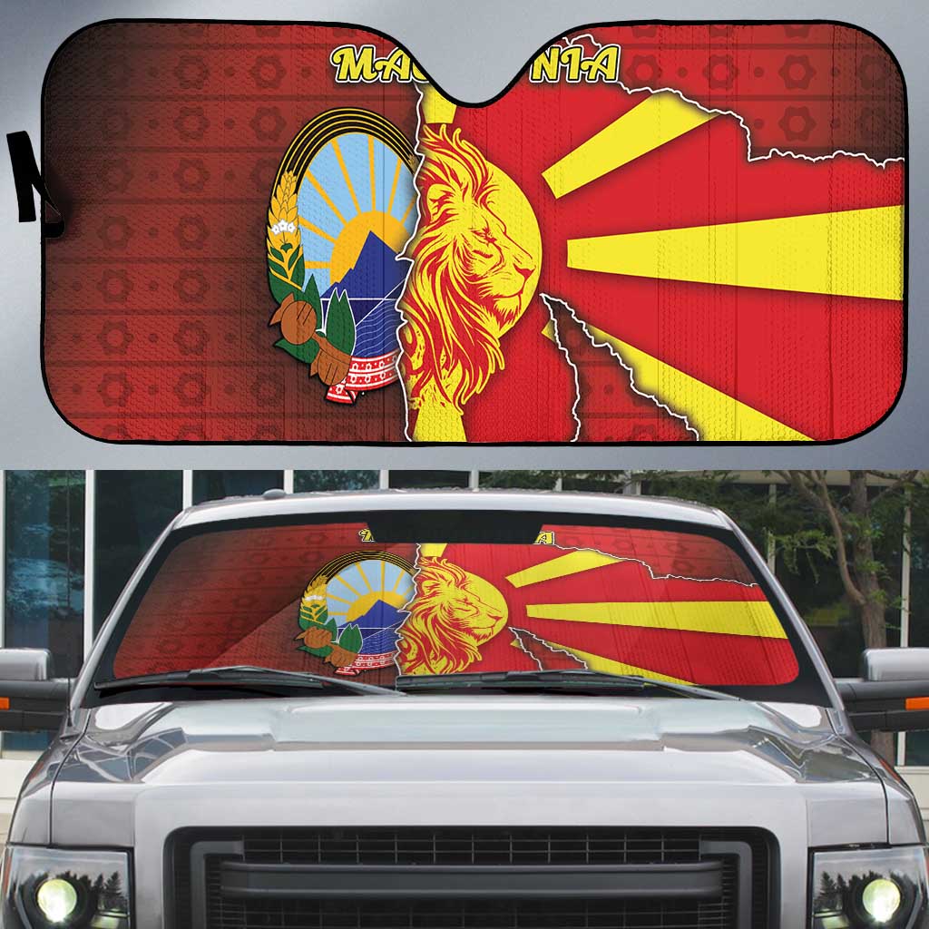 North Macedonia Auto Sun Shade National Emblem With Lion - Wonder Print Shop