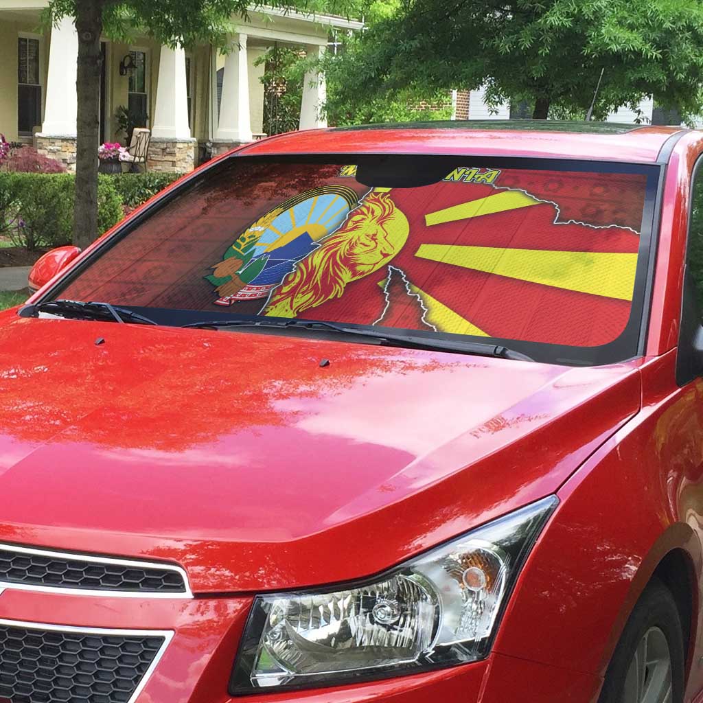 North Macedonia Auto Sun Shade National Emblem With Lion - Wonder Print Shop