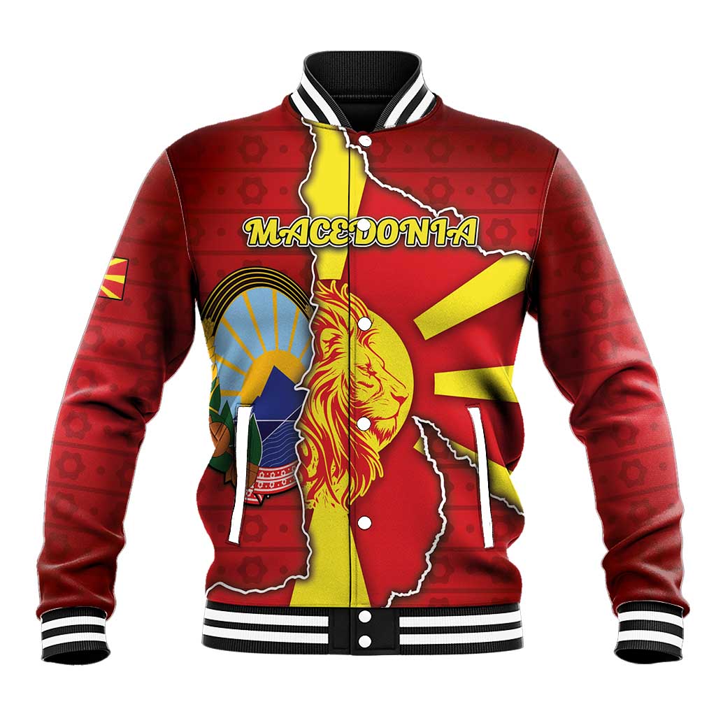 Personalized North Macedonia Baseball Jacket National Emblem With Lion - Wonder Print Shop