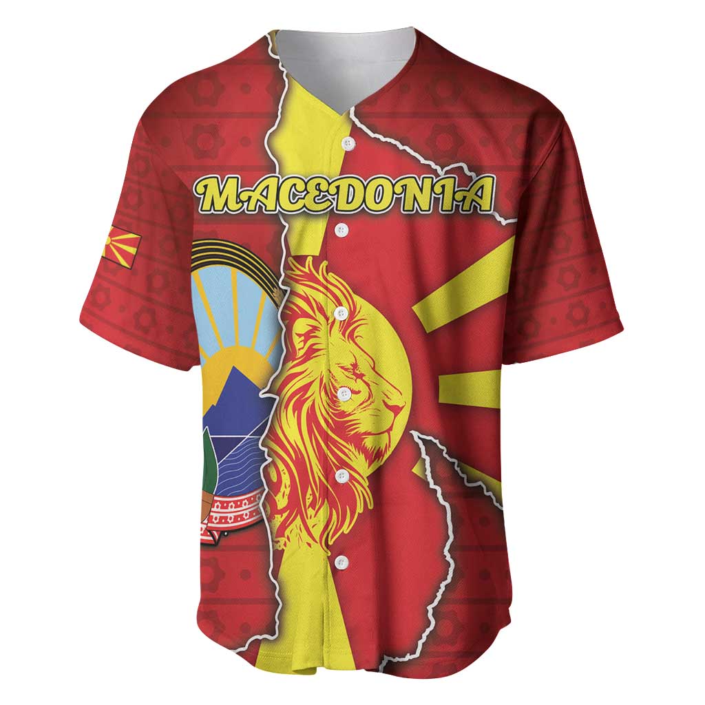 Personalized North Macedonia Baseball Jersey National Emblem With Lion - Wonder Print Shop