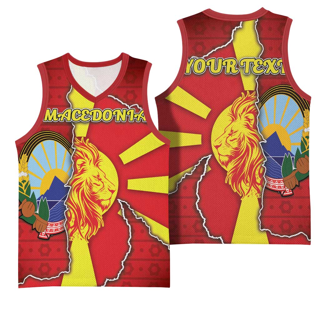 Personalized North Macedonia Basketball Jersey National Emblem With Lion - Wonder Print Shop