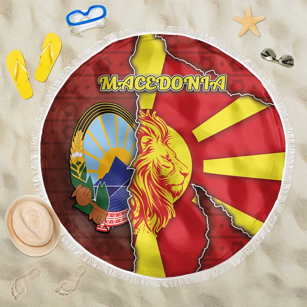 North Macedonia Beach Blanket National Emblem With Lion - Wonder Print Shop