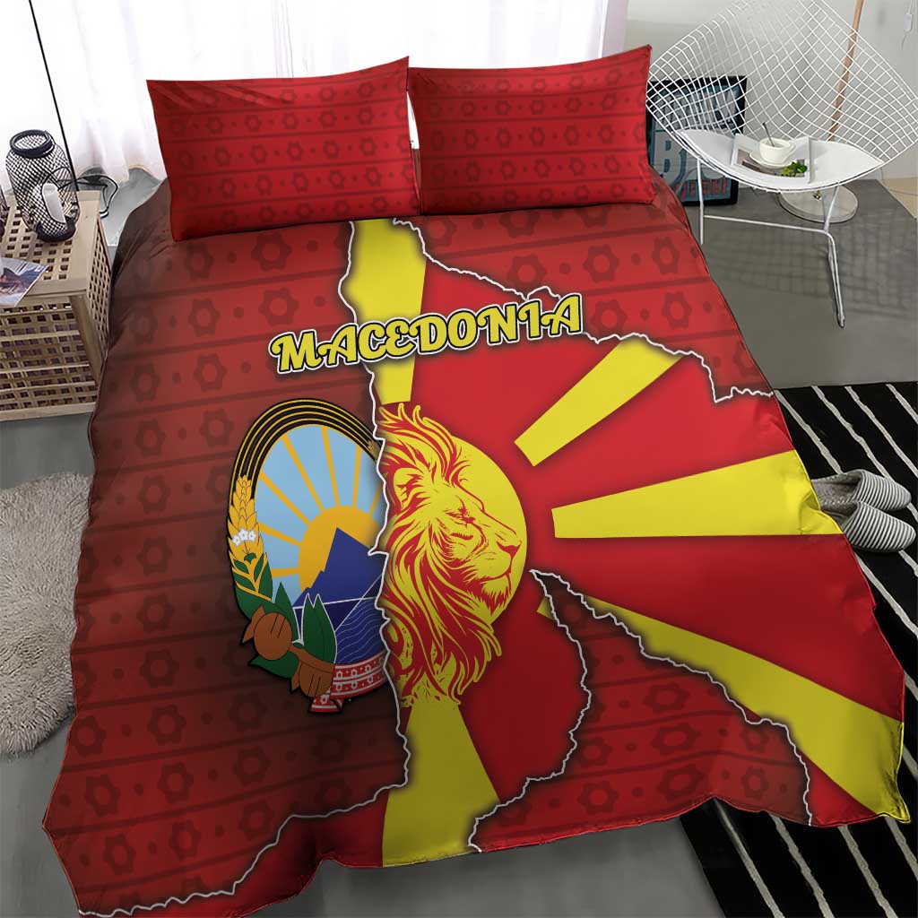 North Macedonia Bedding Set National Emblem With Lion - Wonder Print Shop