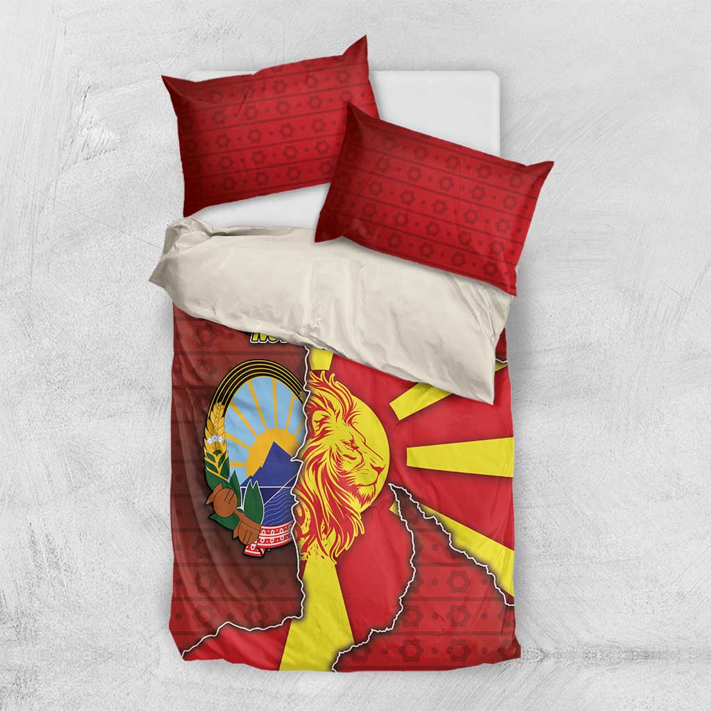 North Macedonia Bedding Set National Emblem With Lion - Wonder Print Shop
