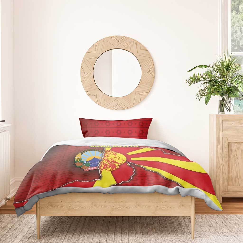 North Macedonia Bedding Set National Emblem With Lion - Wonder Print Shop