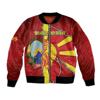Personalized North Macedonia Bomber Jacket National Emblem With Lion - Wonder Print Shop