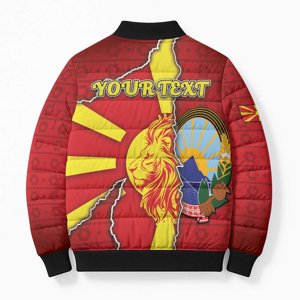 Personalized North Macedonia Bomber Puffer Jacket National Emblem With Lion - Wonder Print Shop