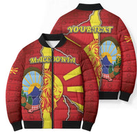 Personalized North Macedonia Bomber Puffer Jacket National Emblem With Lion - Wonder Print Shop