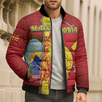Personalized North Macedonia Bomber Puffer Jacket National Emblem With Lion - Wonder Print Shop