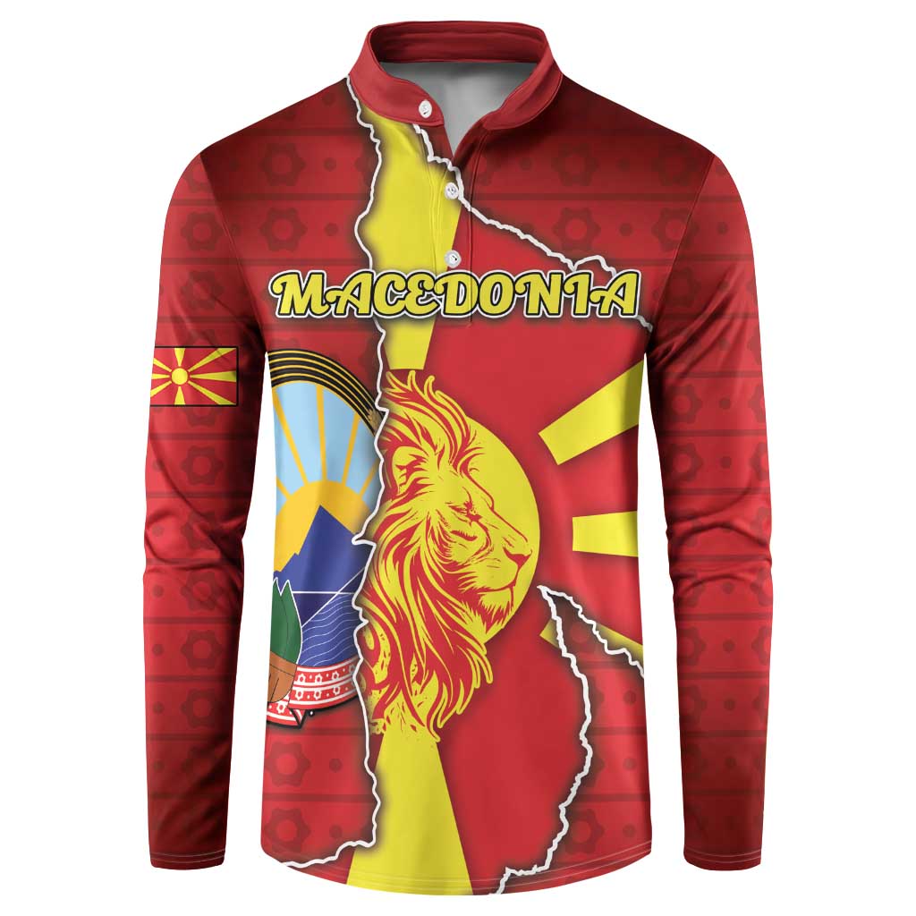 Personalized North Macedonia Button Sweatshirt National Emblem With Lion - Wonder Print Shop