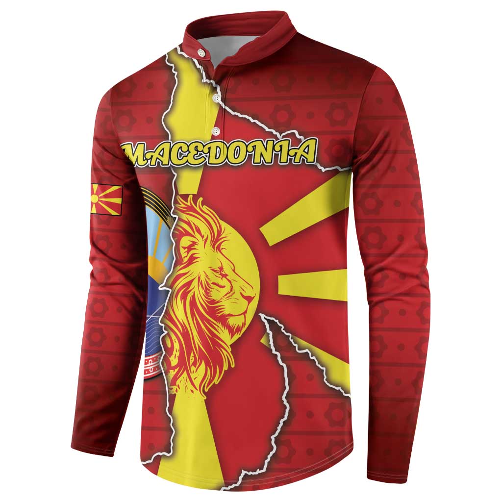 Personalized North Macedonia Button Sweatshirt National Emblem With Lion - Wonder Print Shop