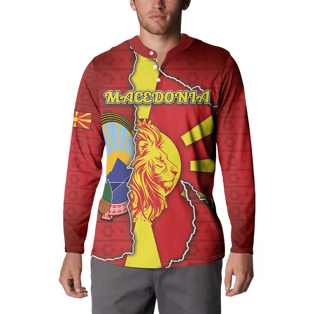 Personalized North Macedonia Button Sweatshirt National Emblem With Lion - Wonder Print Shop