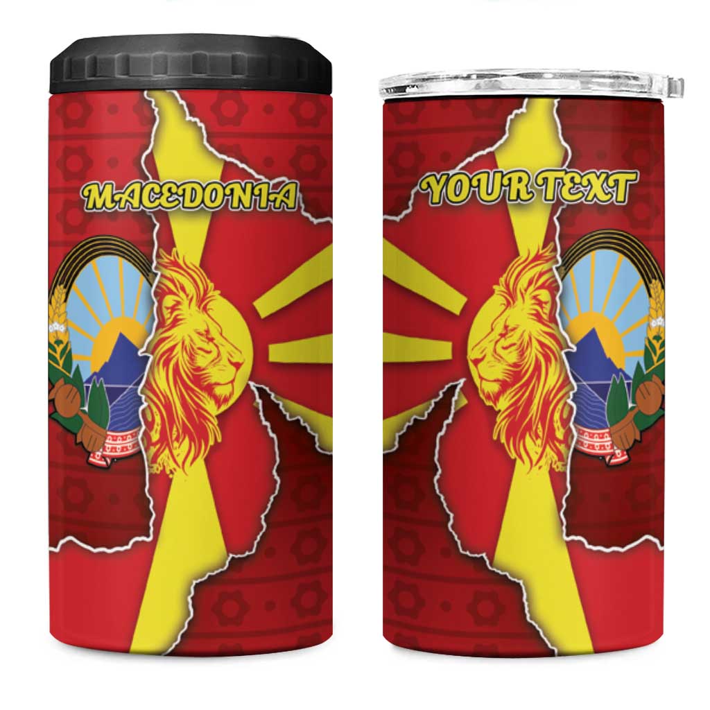 Personalized North Macedonia 4 in 1 Can Cooler Tumbler National Emblem With Lion - Wonder Print Shop