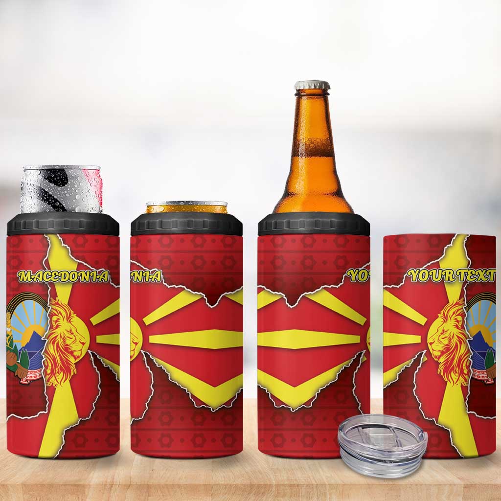 Personalized North Macedonia 4 in 1 Can Cooler Tumbler National Emblem With Lion - Wonder Print Shop
