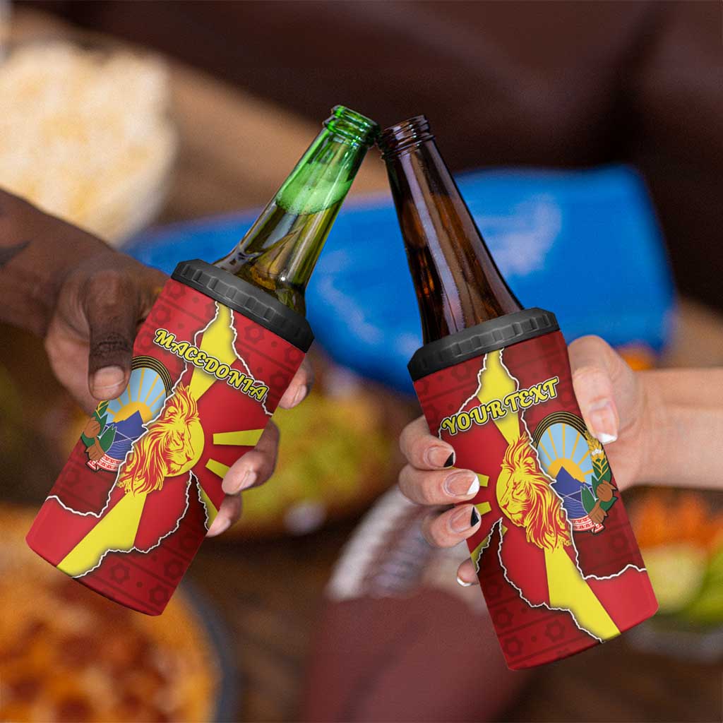 Personalized North Macedonia 4 in 1 Can Cooler Tumbler National Emblem With Lion - Wonder Print Shop