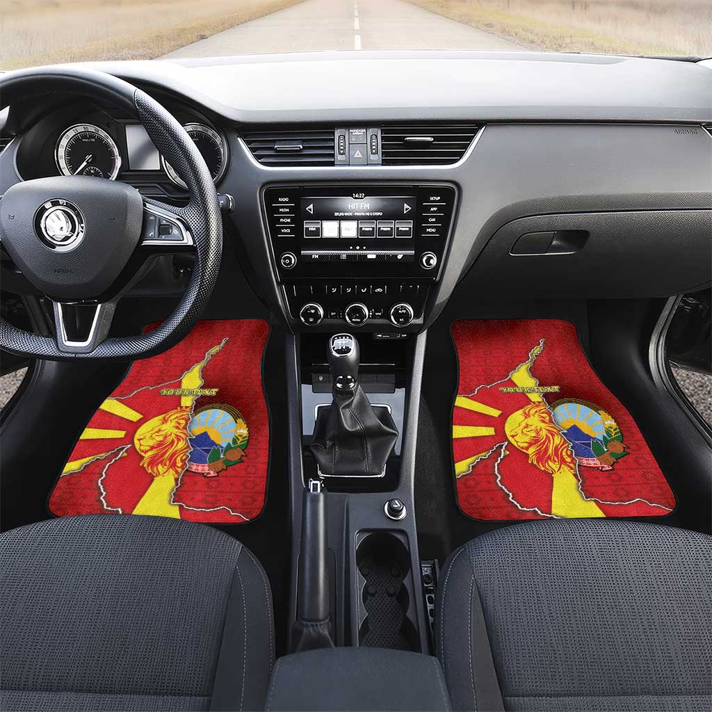 North Macedonia Car Mats National Emblem With Lion - Wonder Print Shop