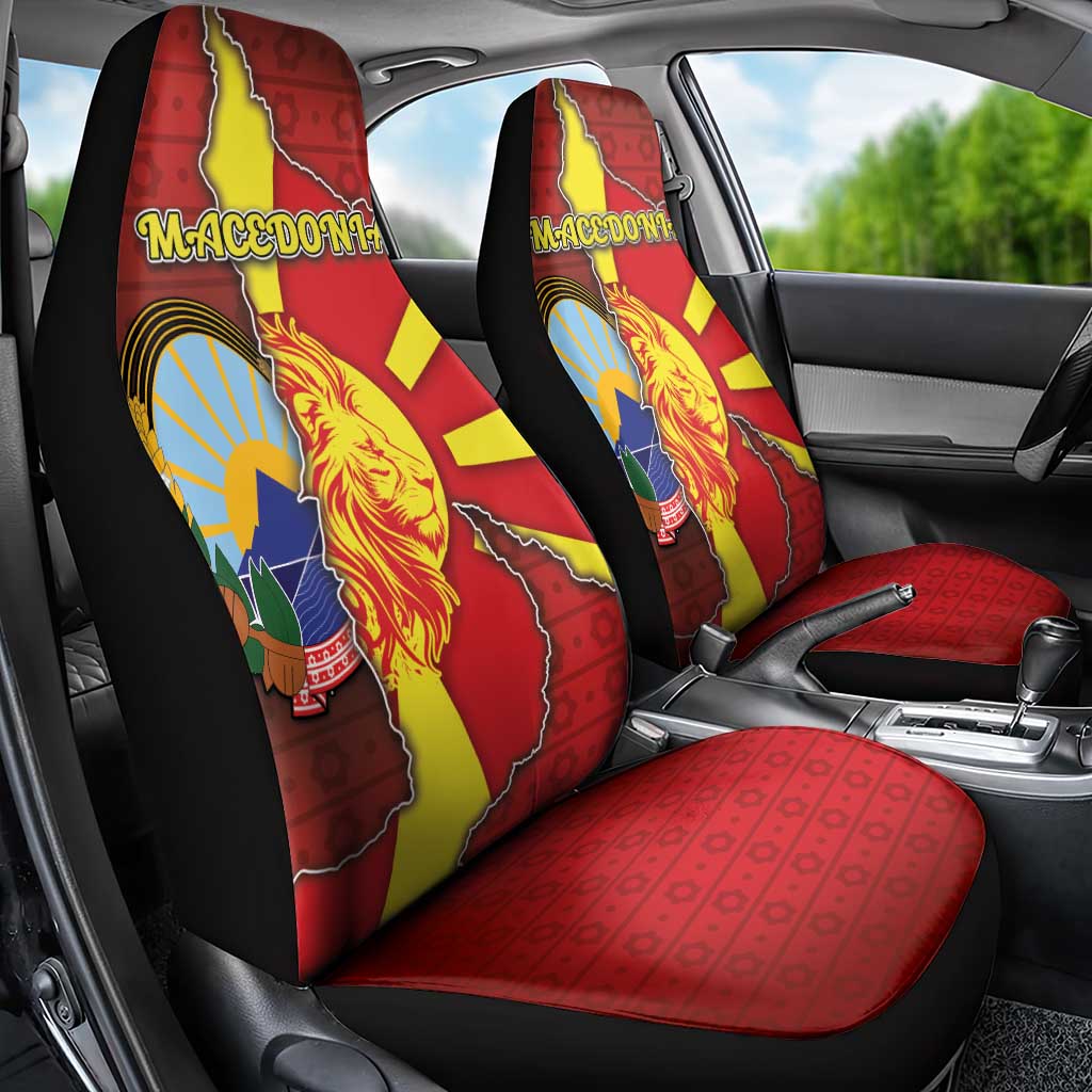 North Macedonia Car Seat Cover National Emblem With Lion - Wonder Print Shop