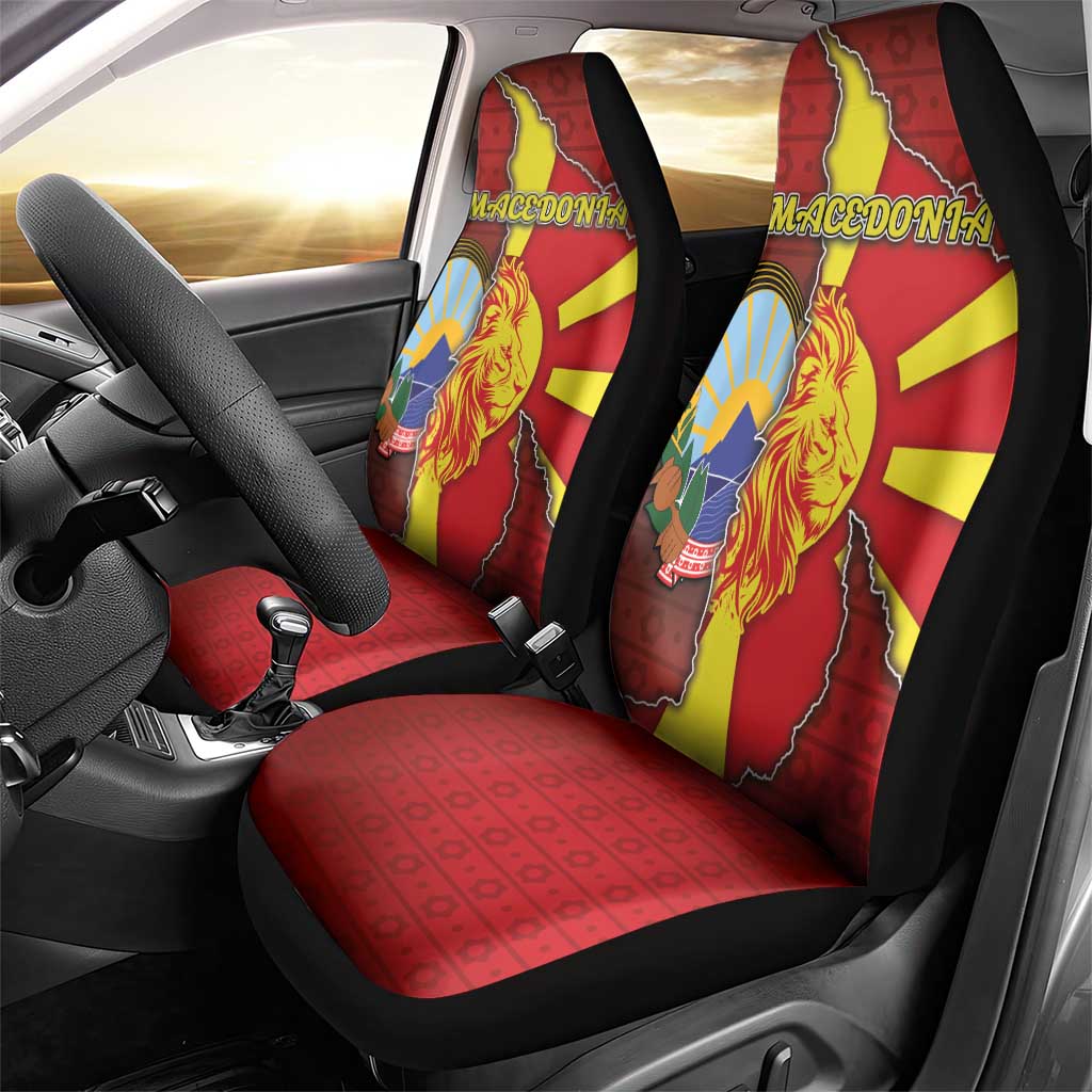 North Macedonia Car Seat Cover National Emblem With Lion - Wonder Print Shop