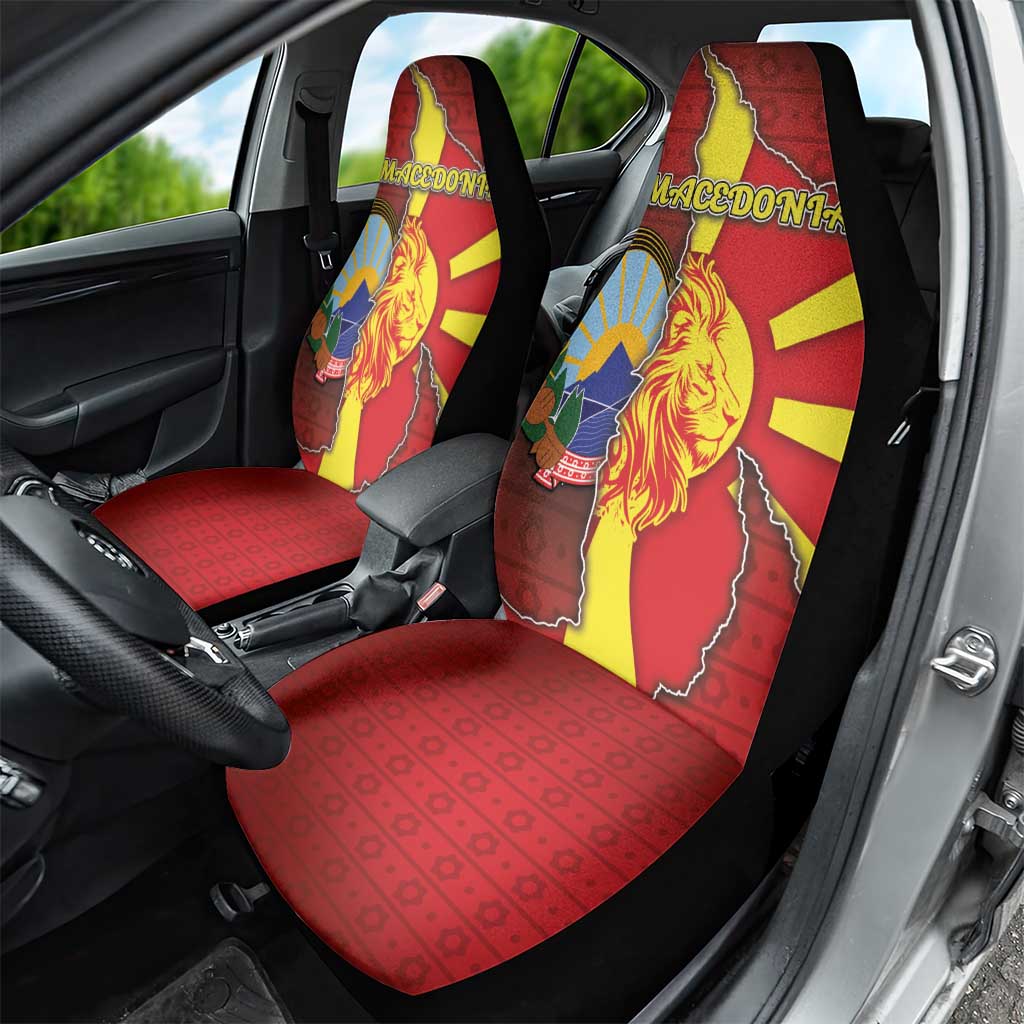 North Macedonia Car Seat Cover National Emblem With Lion - Wonder Print Shop