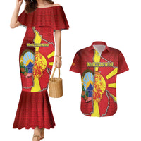 Personalized North Macedonia Couples Matching Mermaid Dress and Hawaiian Shirt National Emblem With Lion - Wonder Print Shop