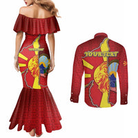 Personalized North Macedonia Couples Matching Mermaid Dress and Long Sleeve Button Shirt National Emblem With Lion - Wonder Print Shop