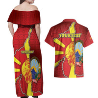 Personalized North Macedonia Couples Matching Off Shoulder Maxi Dress and Hawaiian Shirt National Emblem With Lion - Wonder Print Shop