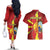 Personalized North Macedonia Couples Matching Off The Shoulder Long Sleeve Dress and Hawaiian Shirt National Emblem With Lion - Wonder Print Shop