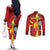 Personalized North Macedonia Couples Matching Off The Shoulder Long Sleeve Dress and Long Sleeve Button Shirt National Emblem With Lion - Wonder Print Shop
