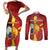 Personalized North Macedonia Couples Matching Short Sleeve Bodycon Dress and Long Sleeve Button Shirt National Emblem With Lion - Wonder Print Shop
