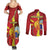 Personalized North Macedonia Couples Matching Summer Maxi Dress and Long Sleeve Button Shirt National Emblem With Lion - Wonder Print Shop