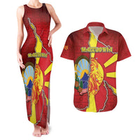 Personalized North Macedonia Couples Matching Tank Maxi Dress and Hawaiian Shirt National Emblem With Lion - Wonder Print Shop