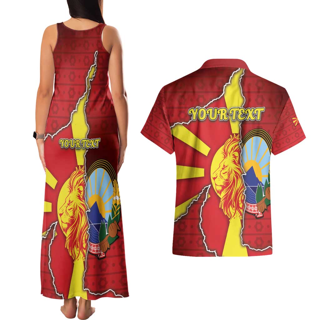 Personalized North Macedonia Couples Matching Tank Maxi Dress and Hawaiian Shirt National Emblem With Lion - Wonder Print Shop