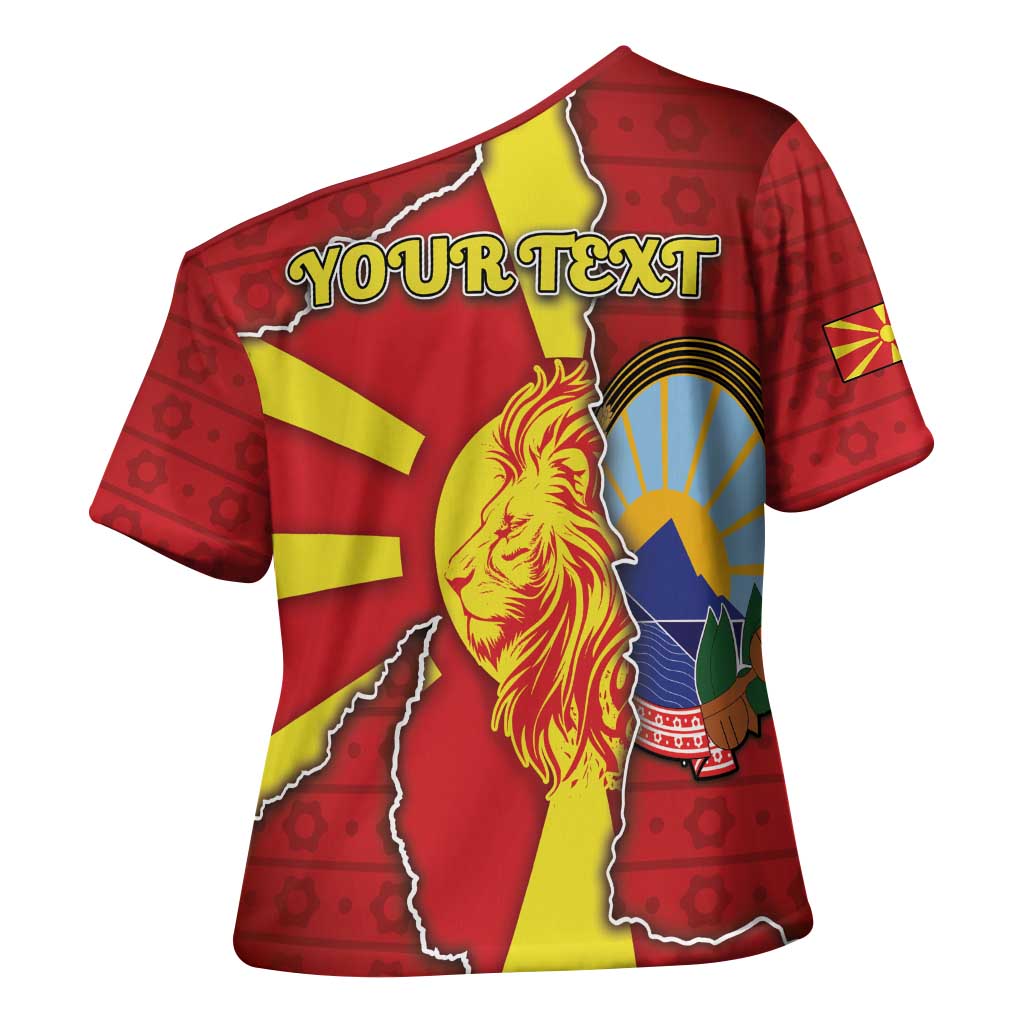 Personalized North Macedonia Cross Shoulder Shirt National Emblem With Lion - Wonder Print Shop