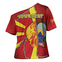 Personalized North Macedonia Cross Shoulder Shirt National Emblem With Lion - Wonder Print Shop