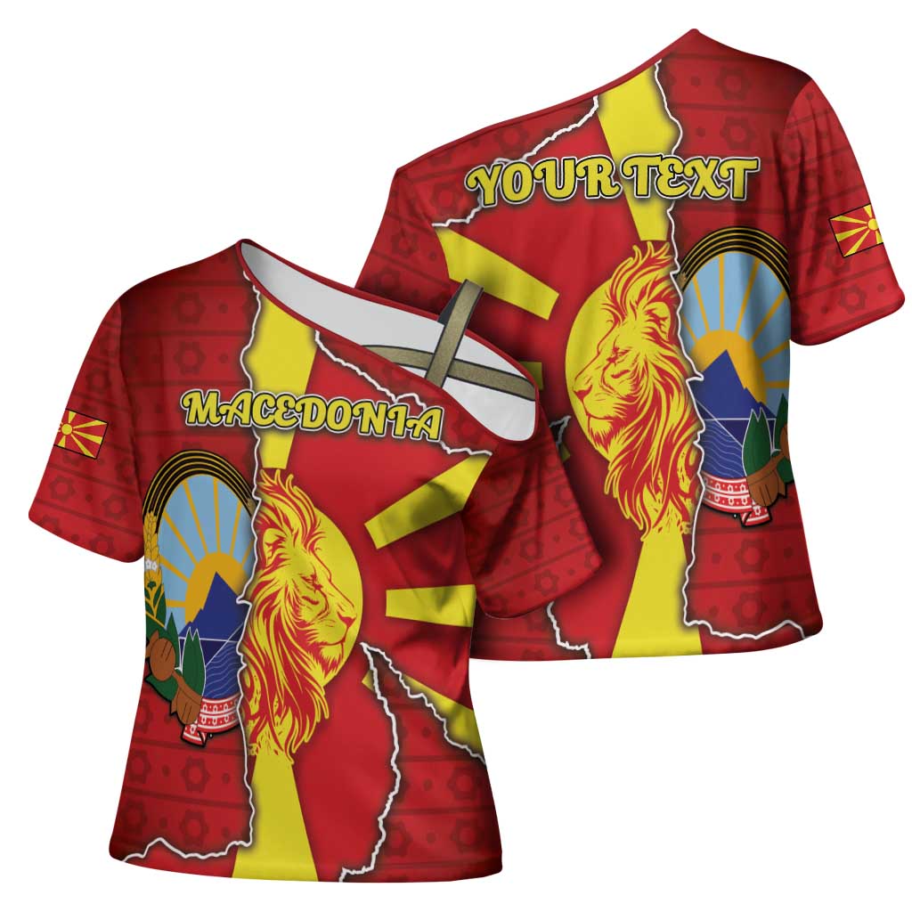 Personalized North Macedonia Cross Shoulder Shirt National Emblem With Lion - Wonder Print Shop