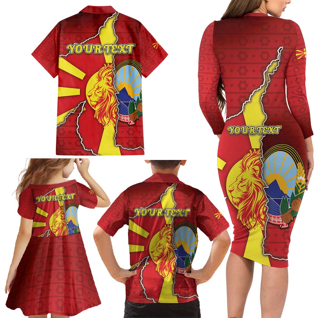 Personalized North Macedonia Family Matching Long Sleeve Bodycon Dress and Hawaiian Shirt National Emblem With Lion - Wonder Print Shop
