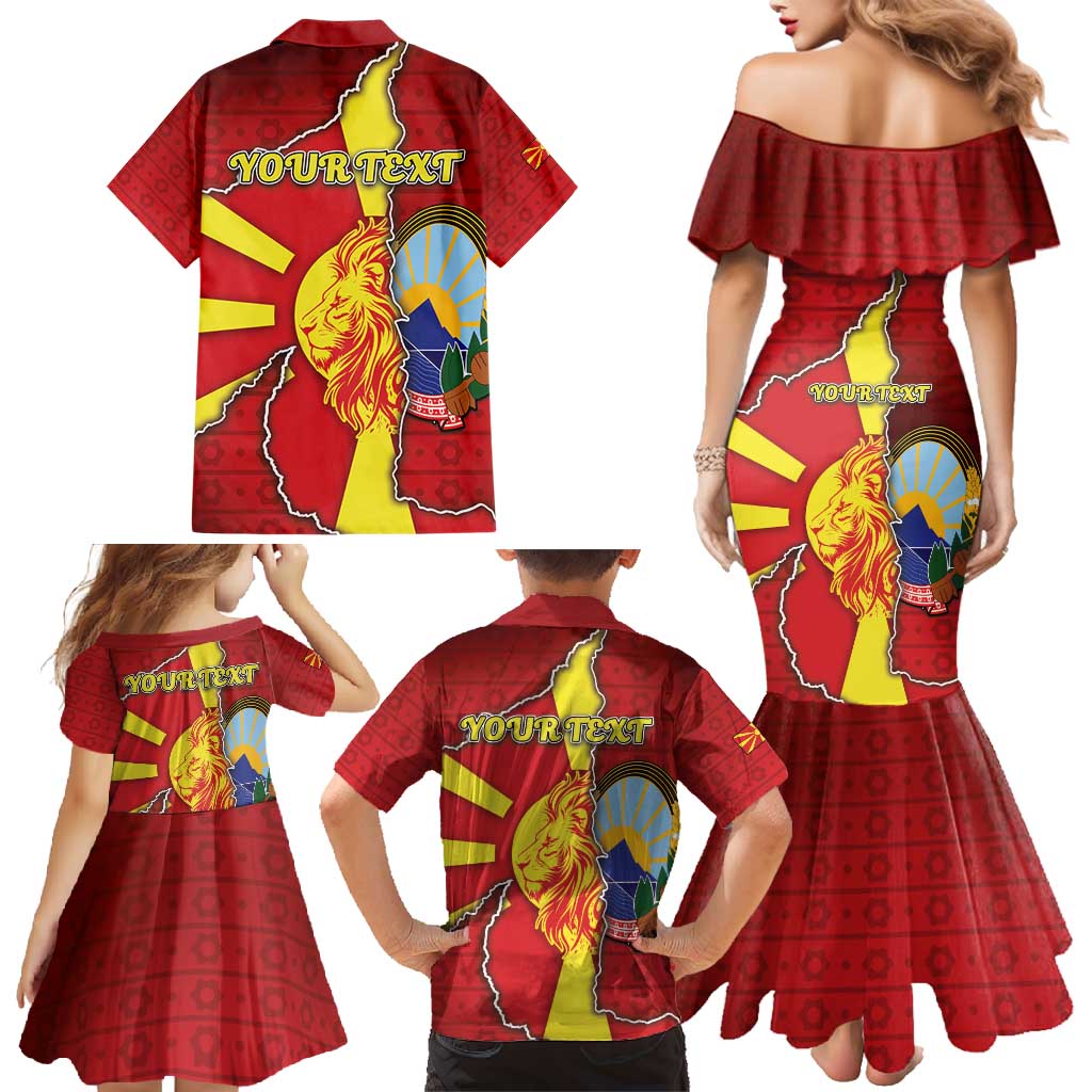Personalized North Macedonia Family Matching Mermaid Dress and Hawaiian Shirt National Emblem With Lion - Wonder Print Shop