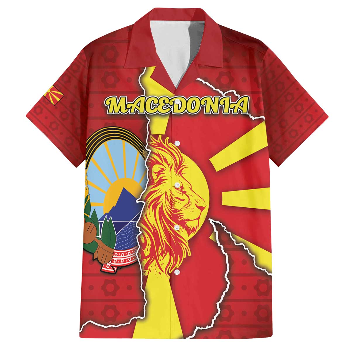 Personalized North Macedonia Family Matching Off The Shoulder Long Sleeve Dress and Hawaiian Shirt National Emblem With Lion - Wonder Print Shop