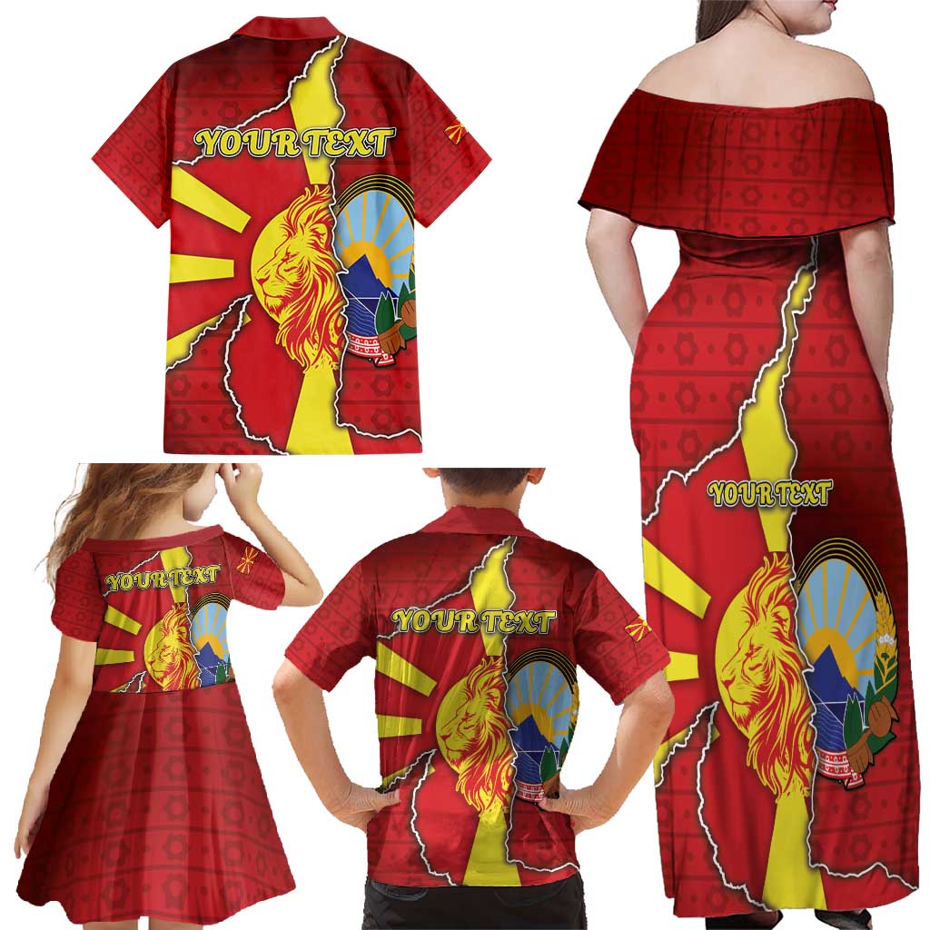 Personalized North Macedonia Family Matching Off Shoulder Maxi Dress and Hawaiian Shirt National Emblem With Lion - Wonder Print Shop