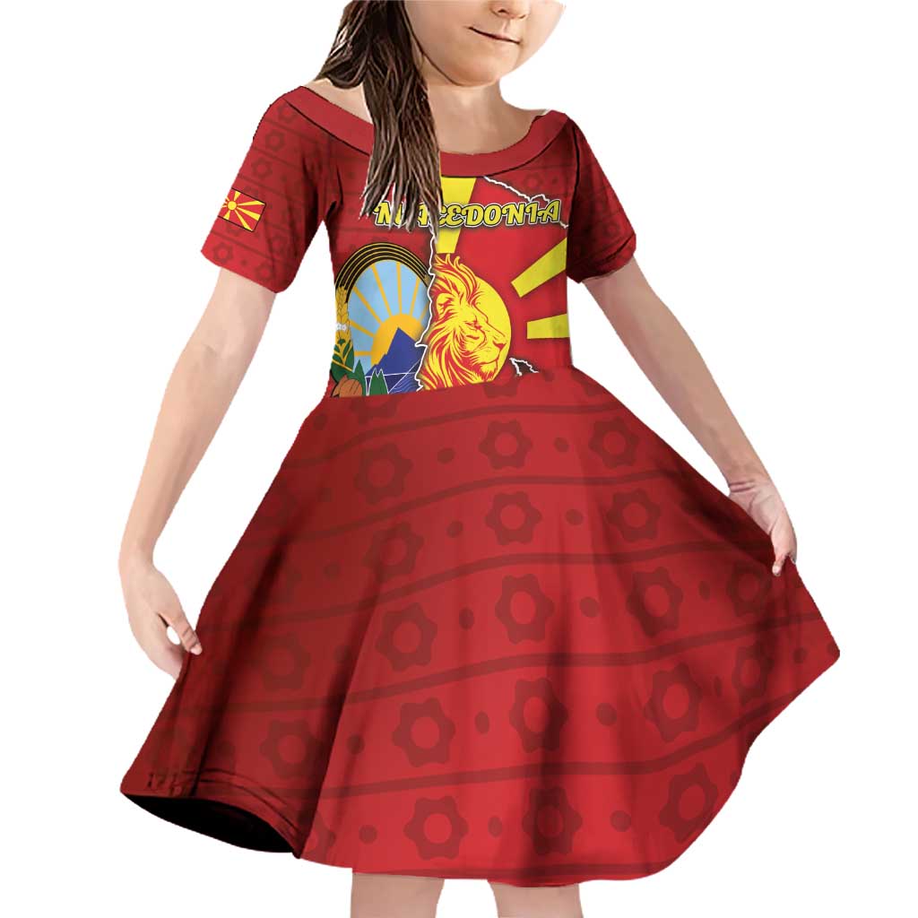 Personalized North Macedonia Family Matching Off Shoulder Short Dress and Hawaiian Shirt National Emblem With Lion - Wonder Print Shop