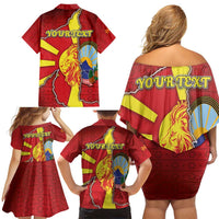 Personalized North Macedonia Family Matching Off Shoulder Short Dress and Hawaiian Shirt National Emblem With Lion - Wonder Print Shop