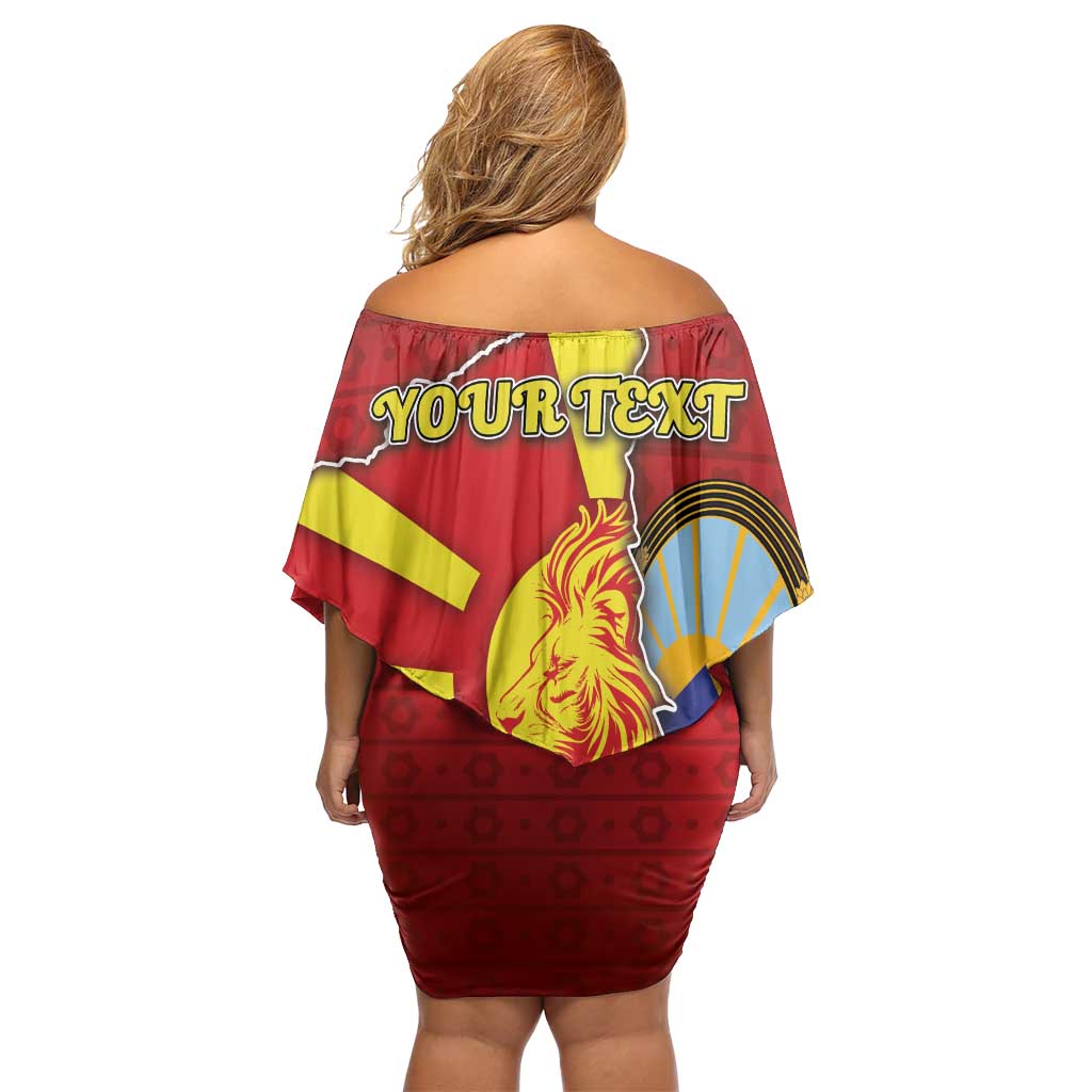 Personalized North Macedonia Family Matching Off Shoulder Short Dress and Hawaiian Shirt National Emblem With Lion - Wonder Print Shop